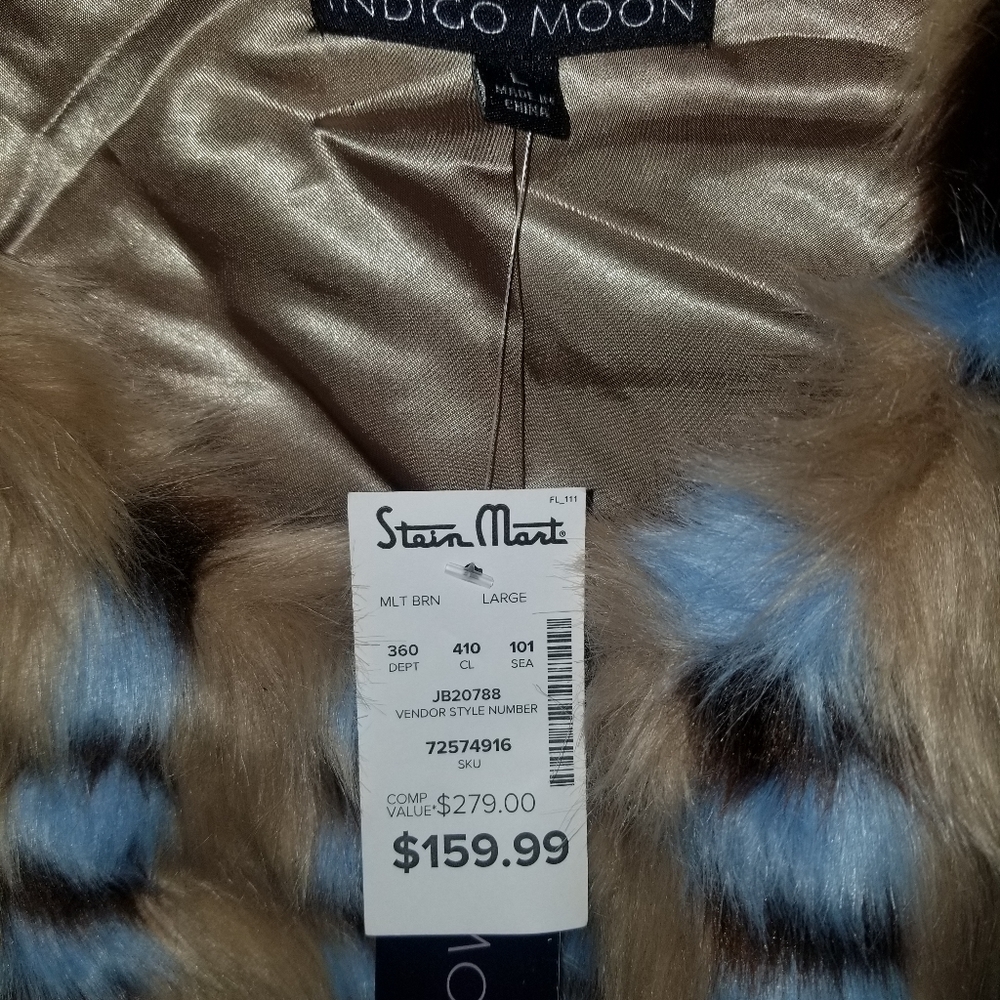 NWT Multi-colored Faux Fur Coat - L